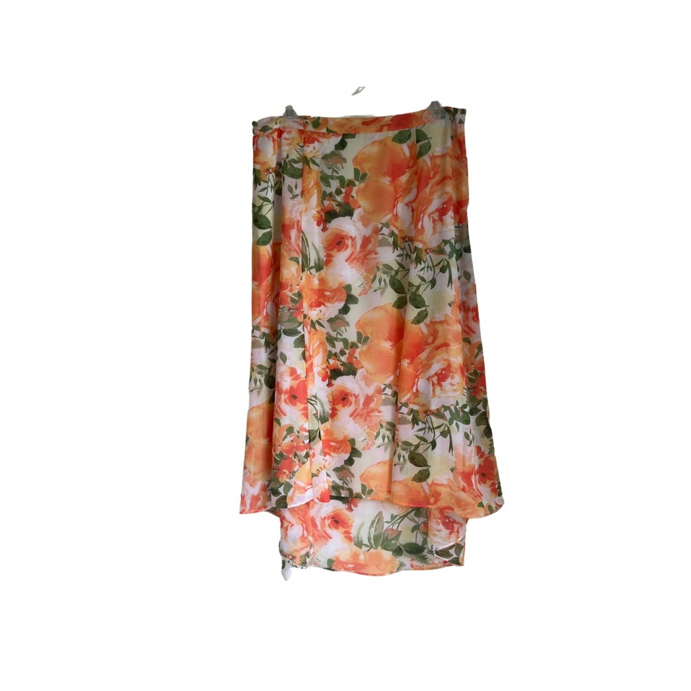Cato High Low Orange and White Floral Flowy Midi to Long Skirt Women Size 12